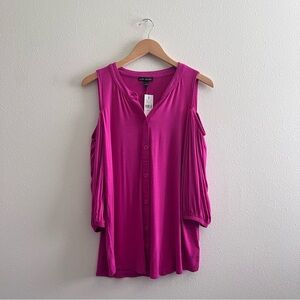 Lane Bryant Pink Cold Shoulder Button Up Top NWT